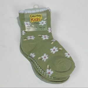 💲Country Kids 3 pk socks Sage green stripe floral